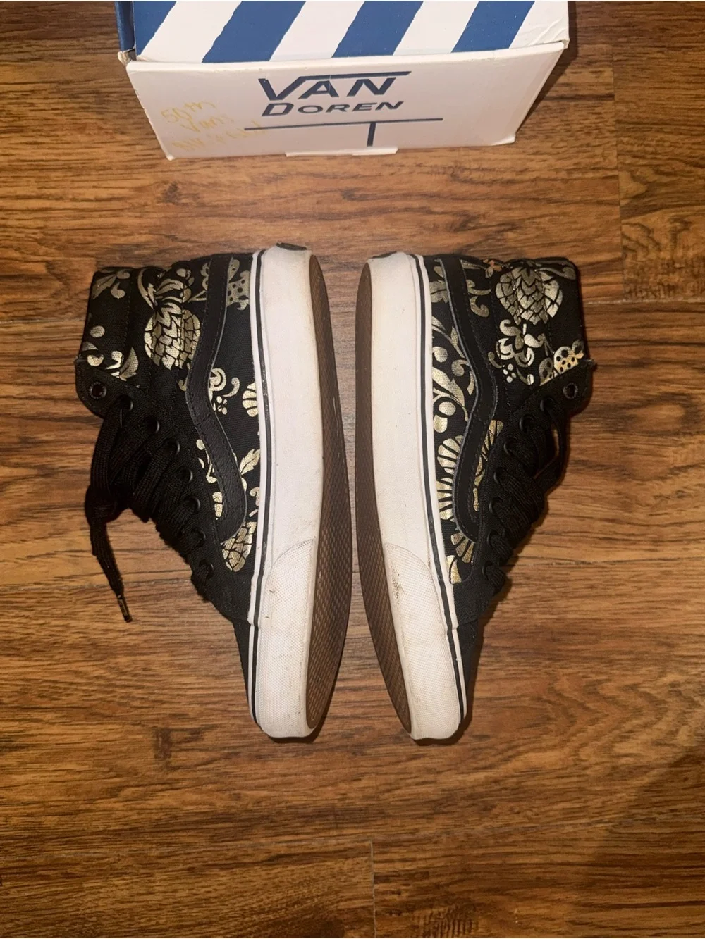 Women's Black High-Top Sneakers with Gold Floral Print